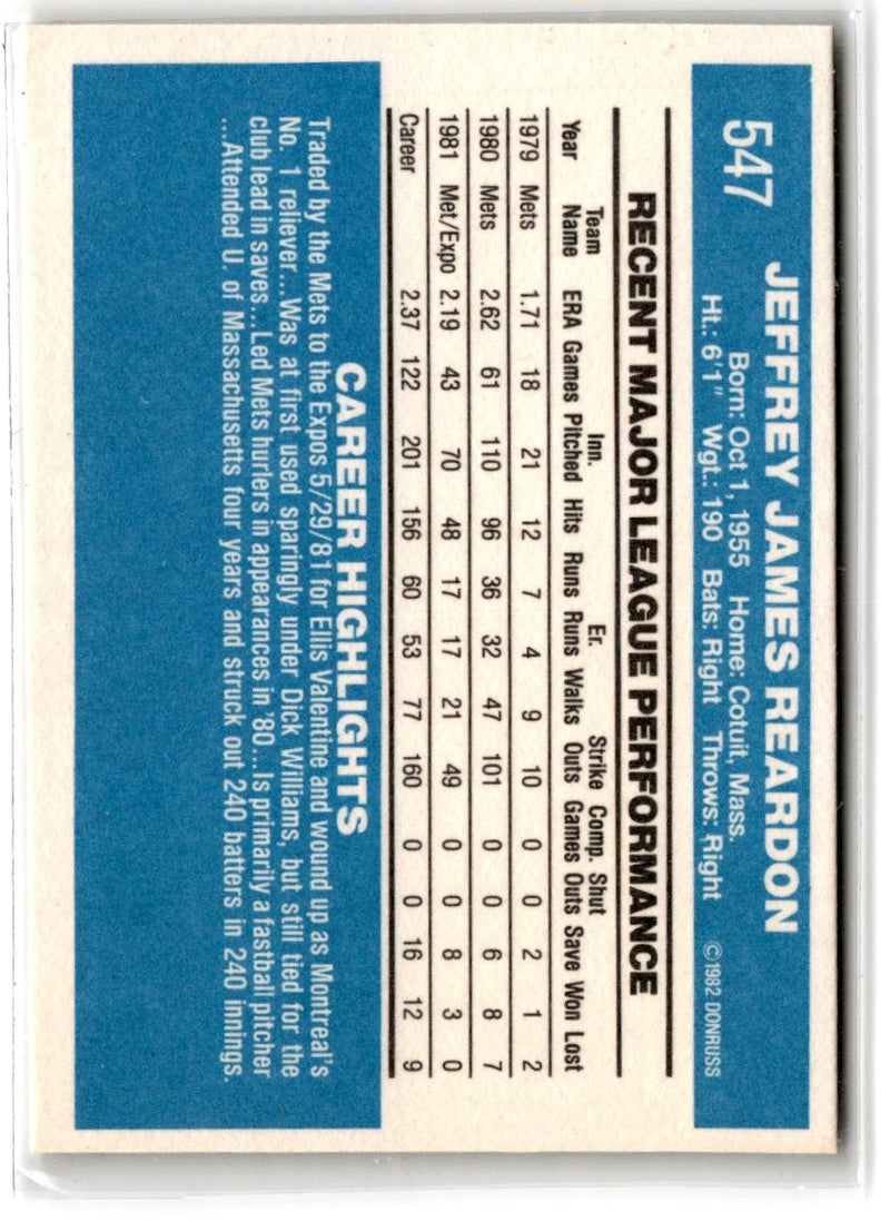 1982 Donruss Jeff Reardon