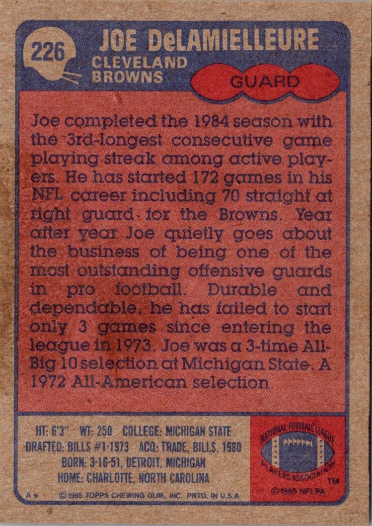 1985 Topps Joe DeLamielleure