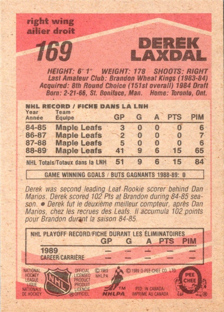 1989 O-Pee-Chee Derek Laxdal