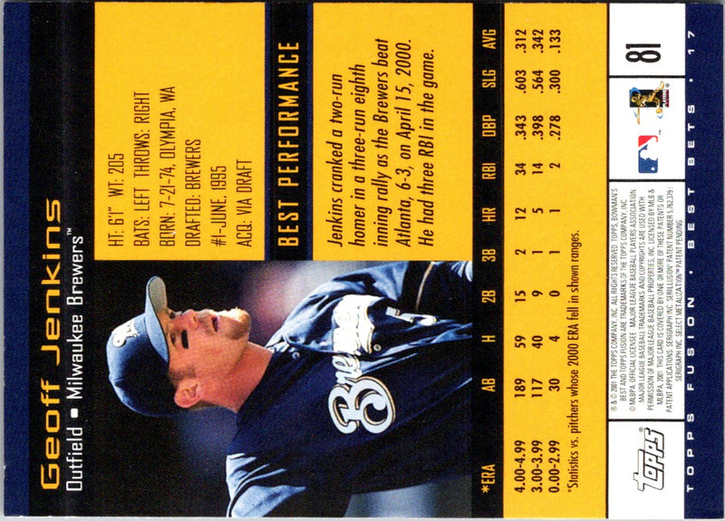 2001 Fleer Genuine Geoff Jenkins