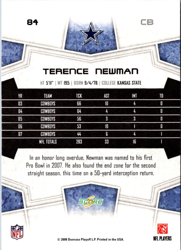 2008 Score Super Bowl XLIII Terence Newman