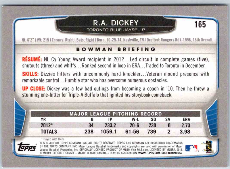 2013 Bowman R.A. Dickey