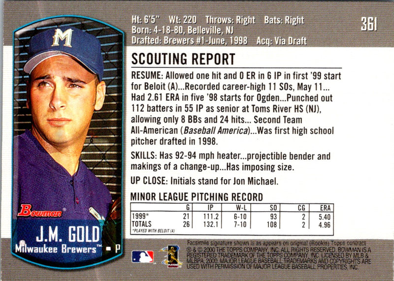 2000 Bowman J.M. Gold