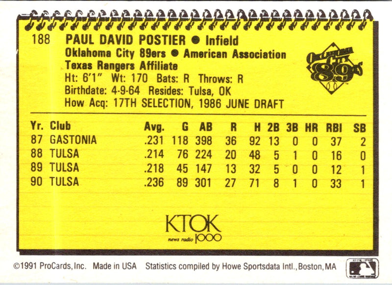 1991 ProCards Paul Postier