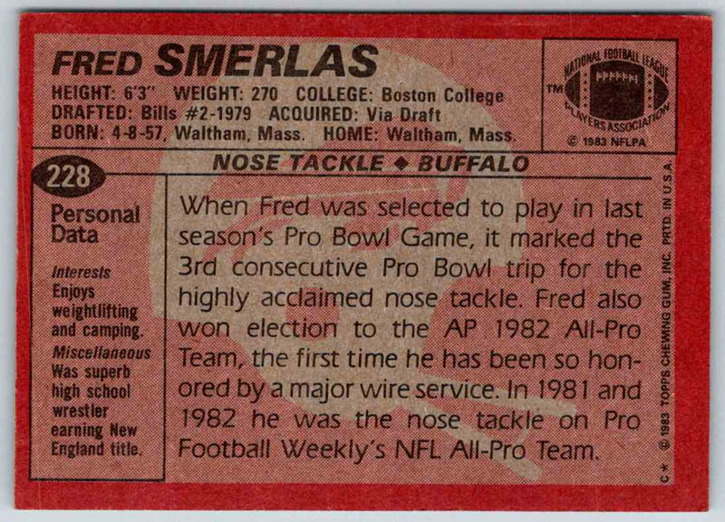 1983 Topps Fred Smerlas