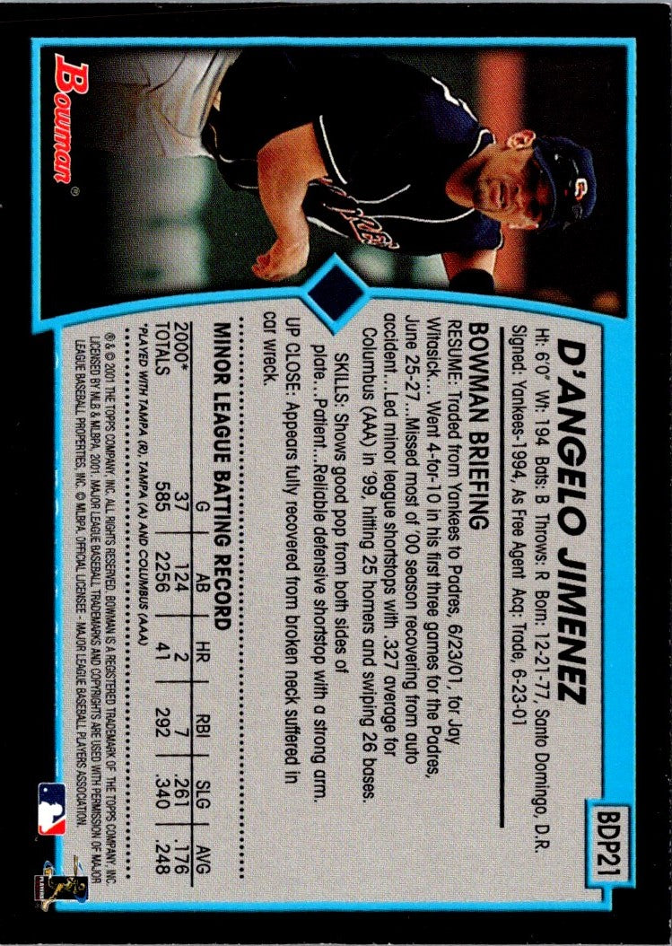 2001 Bowman Draft Picks & Prospects D'Angelo Jimenez