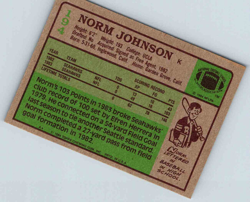 1985 Topps Norm Johnson