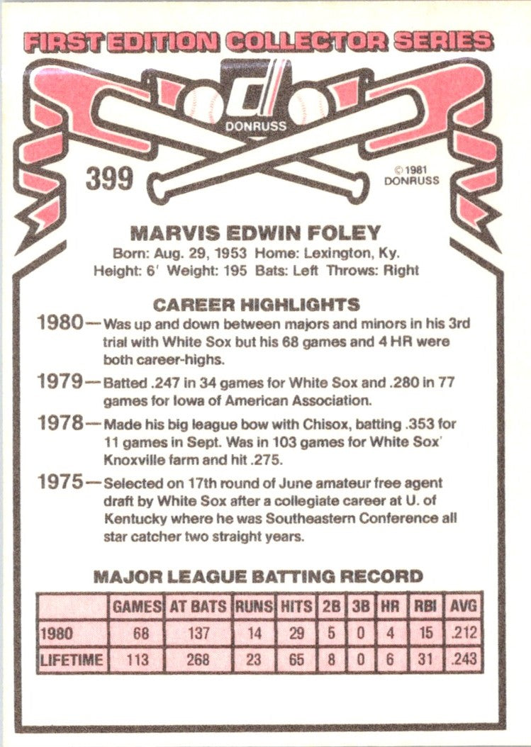 1981 Donruss Marvis Foley