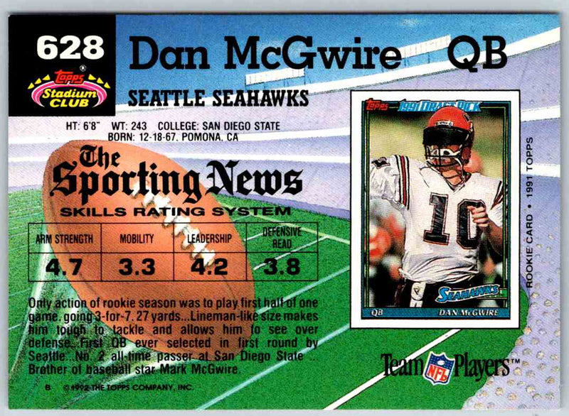 1992 Topps Stadium Club Football Dan McGwire