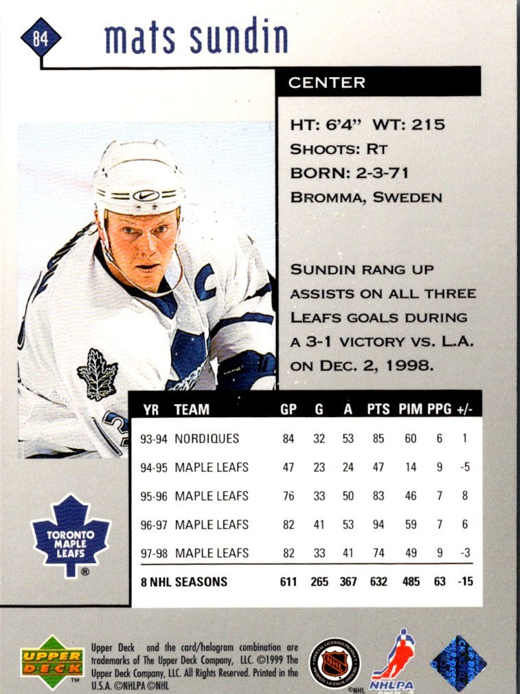 1998 Upper Deck Black Diamond Mats Sundin