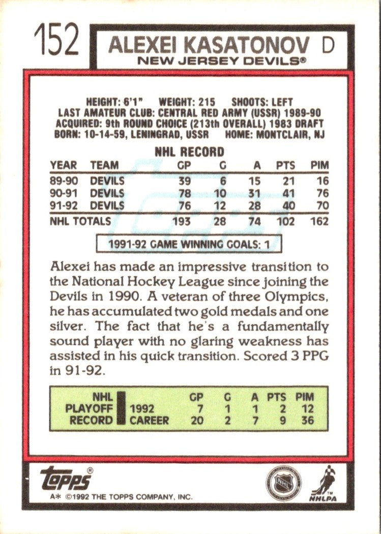 1992 Topps Alexei Kasatonov