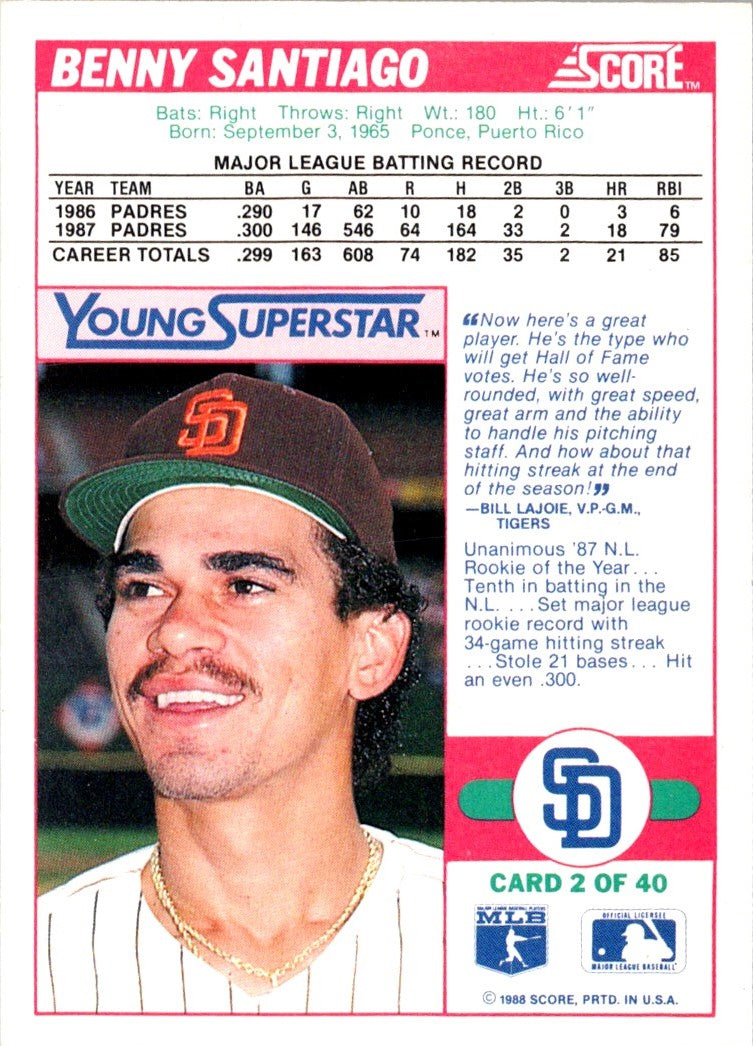 1988 Score Young Superstars I Benny Santiago