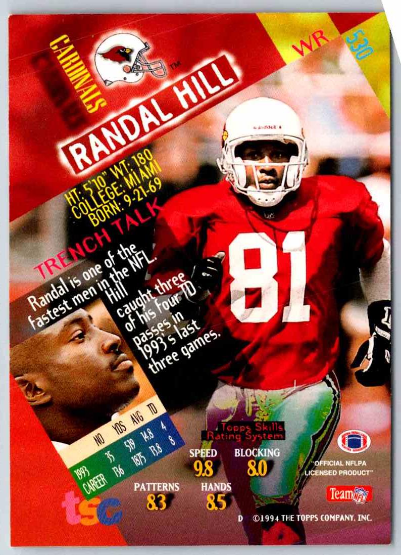 1994 Topps Stadium Club Football Randal Hill