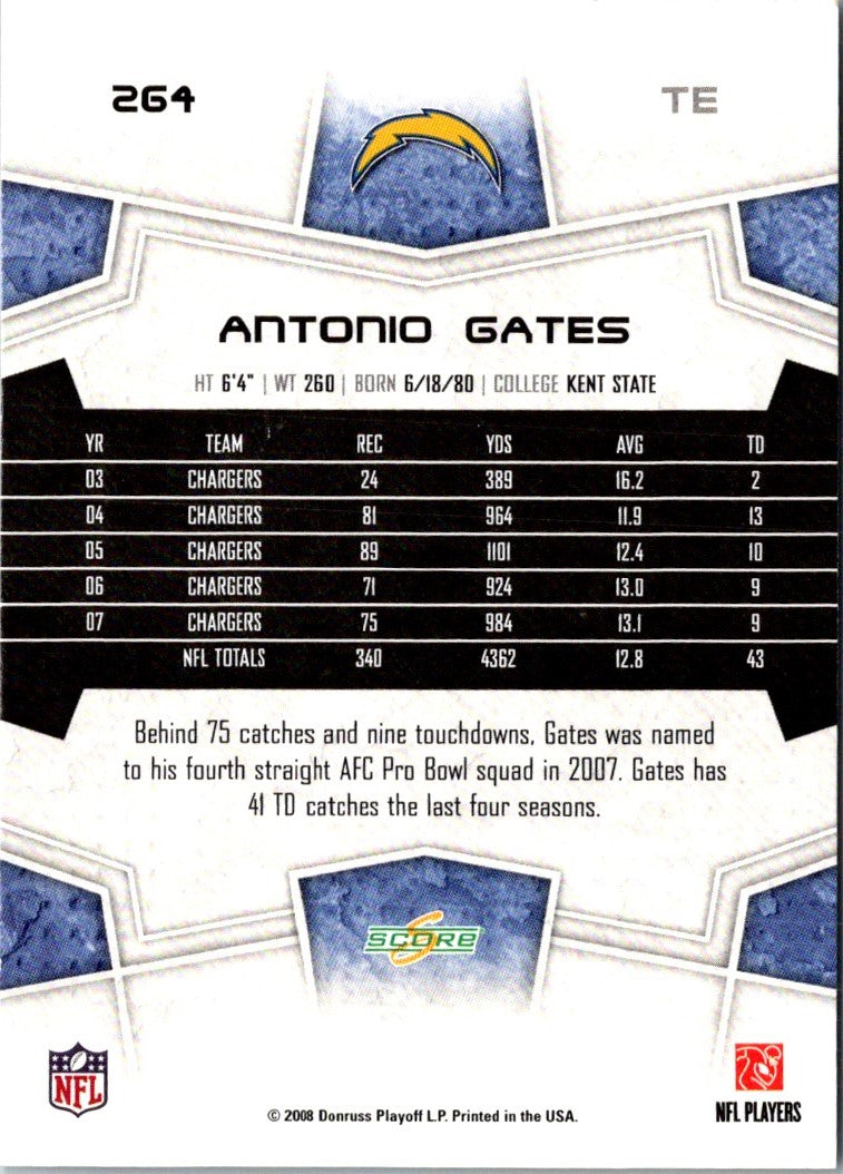 2008 Score Super Bowl XLIII Antonio Gates