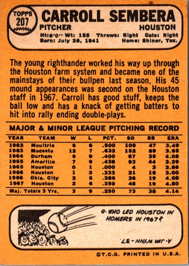 1968 Topps Carroll Sembera