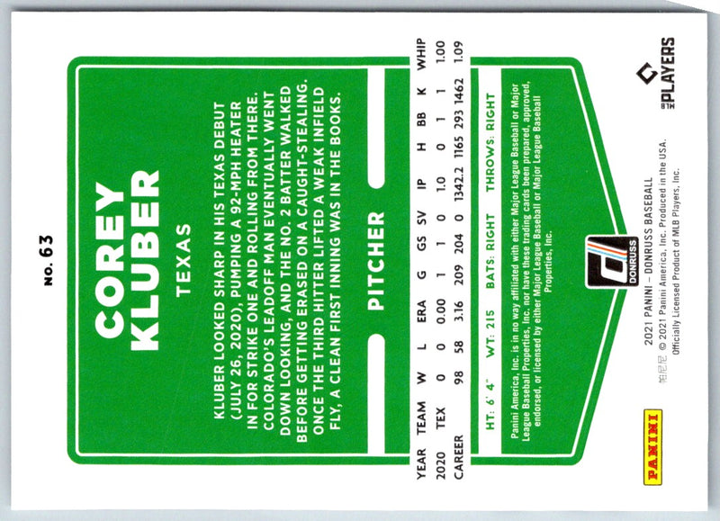 2020 Donruss Corey Kluber