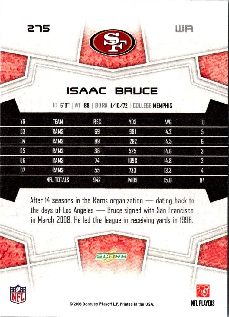 2008 Score Super Bowl XLIII Isaac Bruce