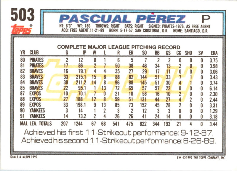 1992 Topps Pascual Perez