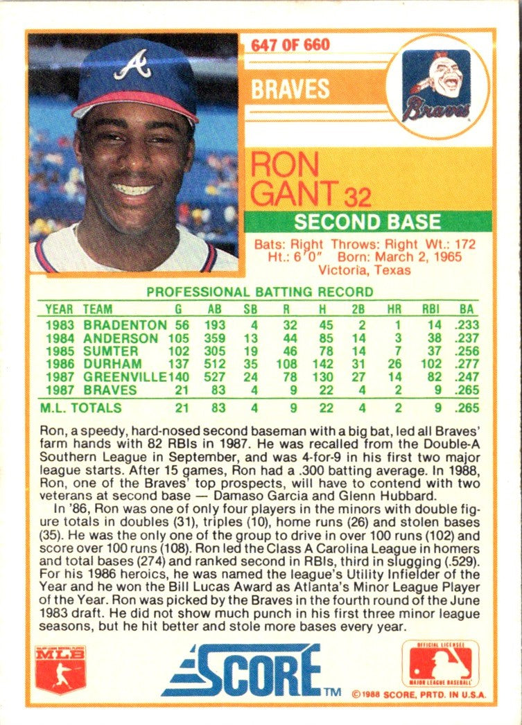 1988 Score Ron Gant