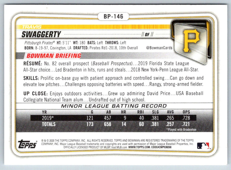 2020 Bowman Prospects Travis Swaggerty