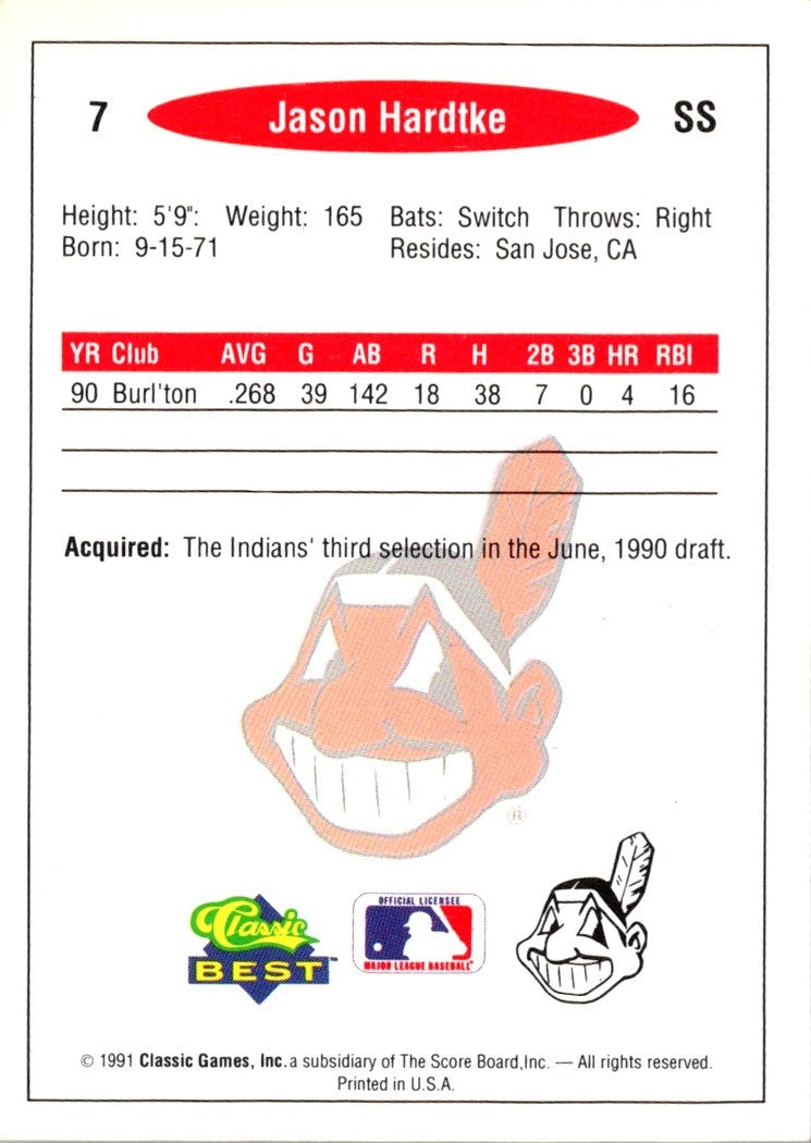 1991 Classic Best Columbus Indians Jason Hardtke