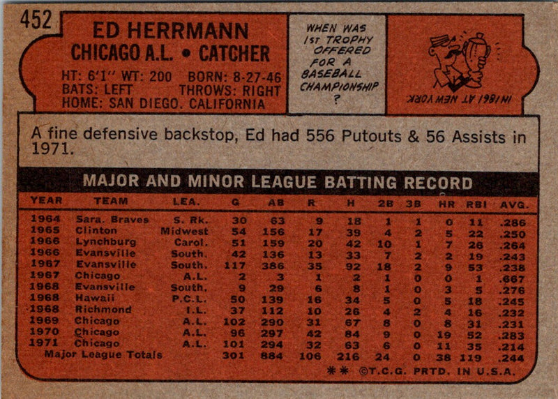 1972 Topps Ed Herrmann