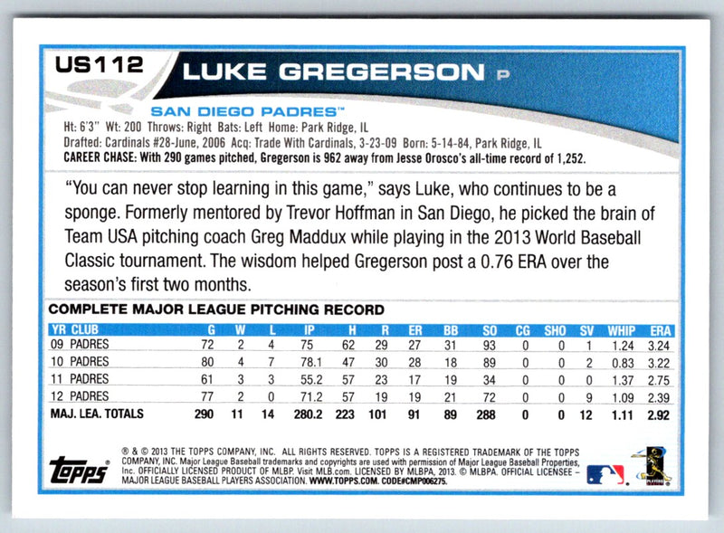 2013 Topps Update Luke Gregerson