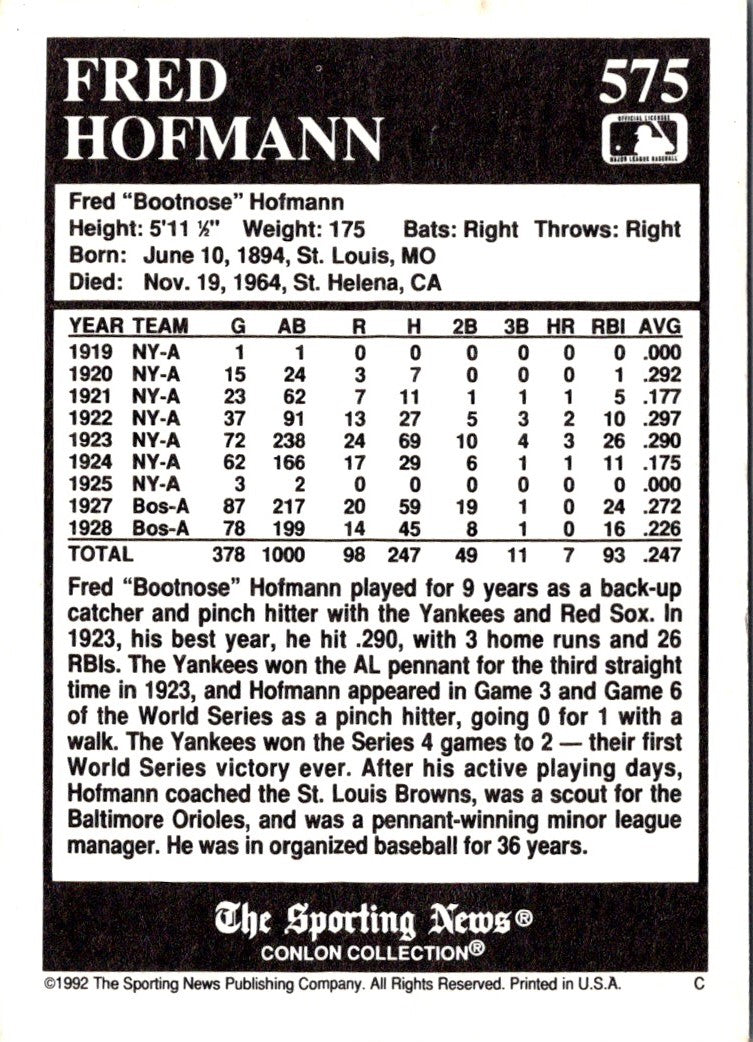 1992 Conlon Collection TSN Fred Hofmann