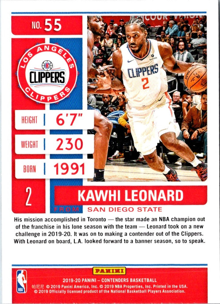 2019 Panini Contenders Kawhi Leonard