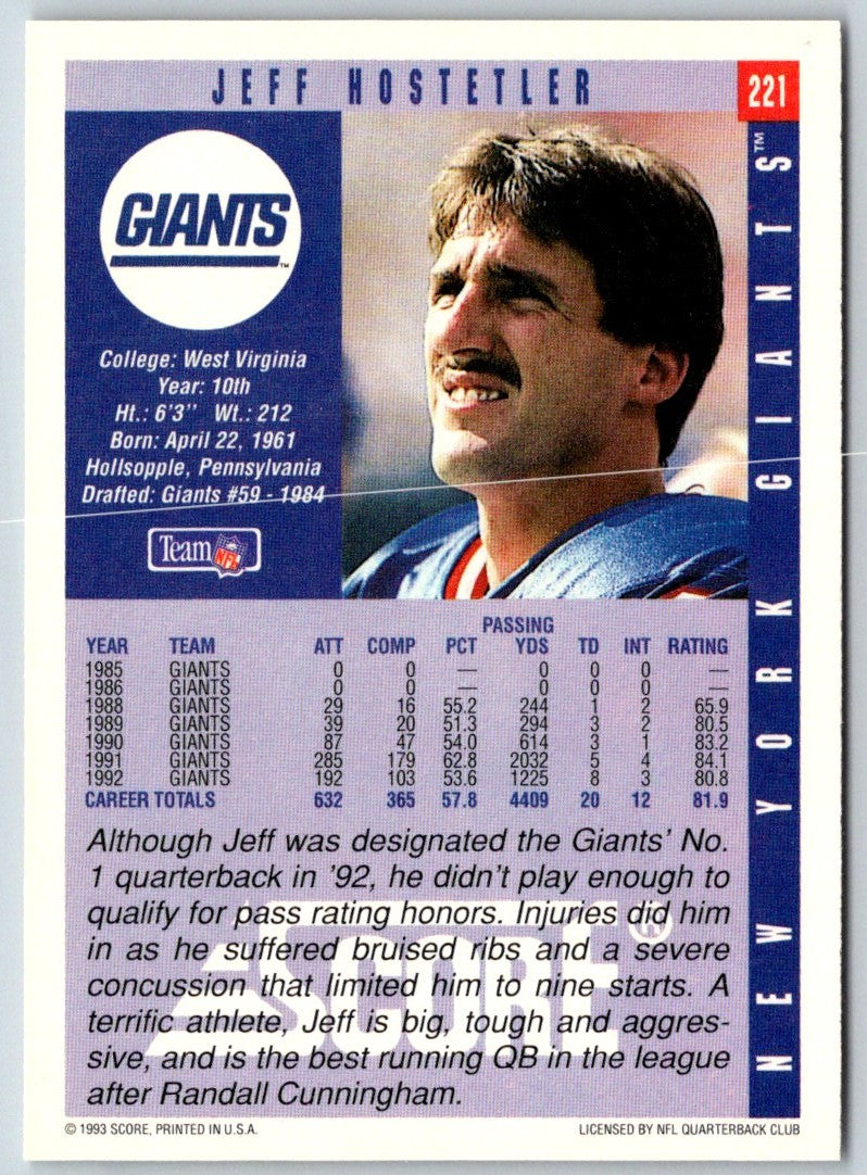 1993 Score Jeff Hostetler