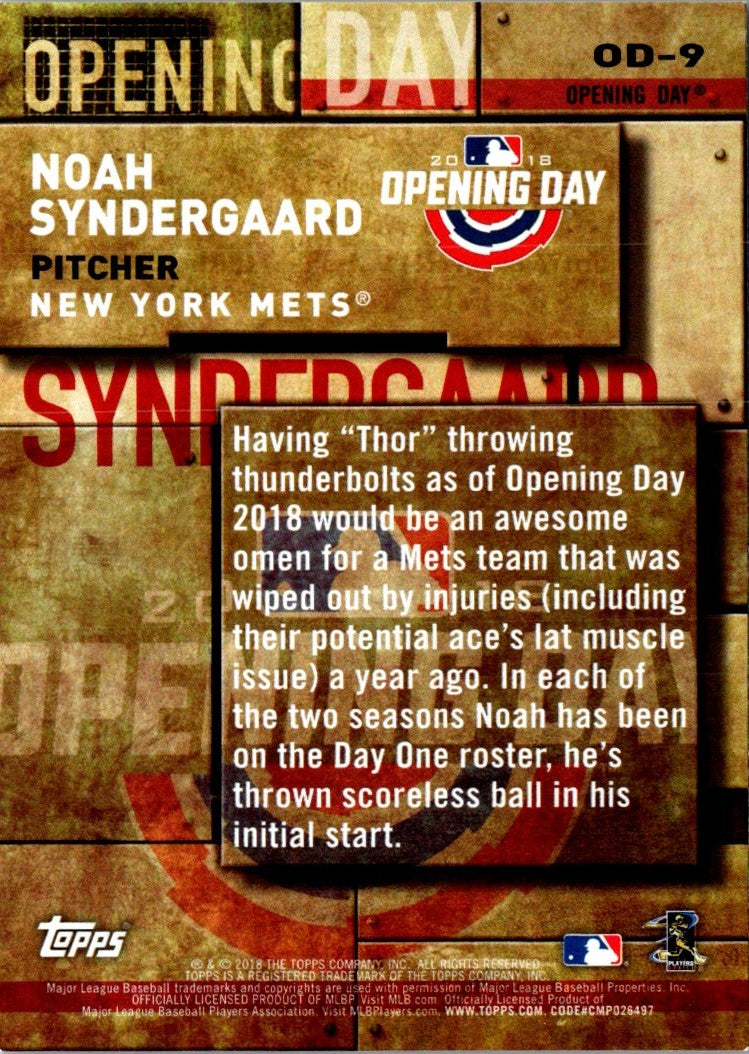 2018 Topps MLB Opening Day Noah Syndergaard