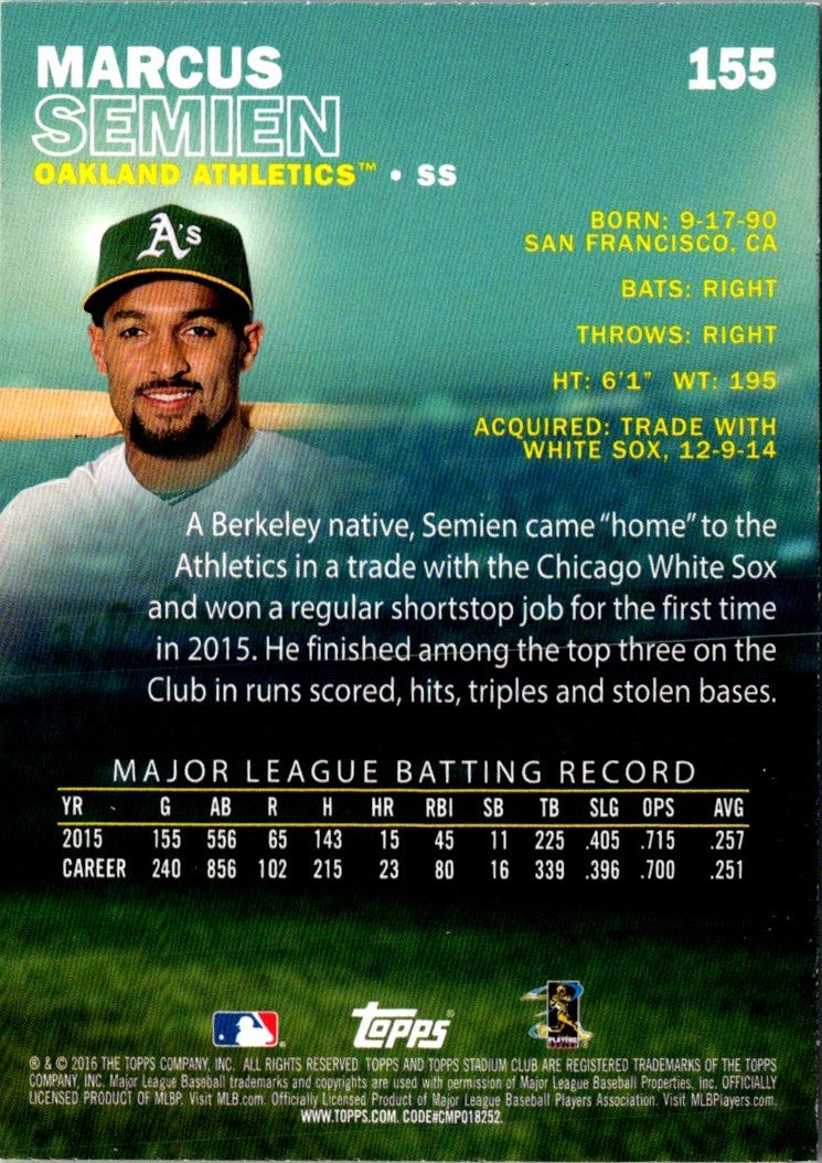 2016 Stadium Club Marcus Semien