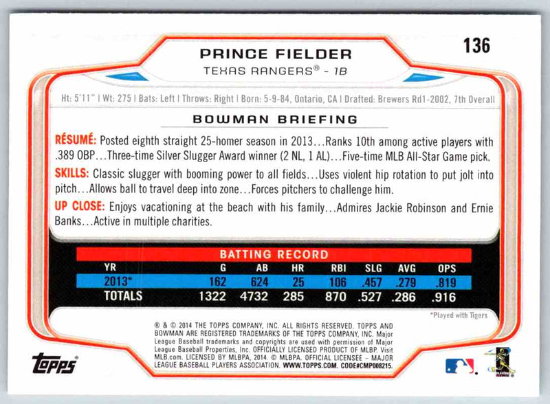 2014 Bowman Prince Fielder