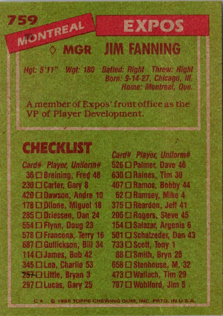 1985 Topps Jim Fanning