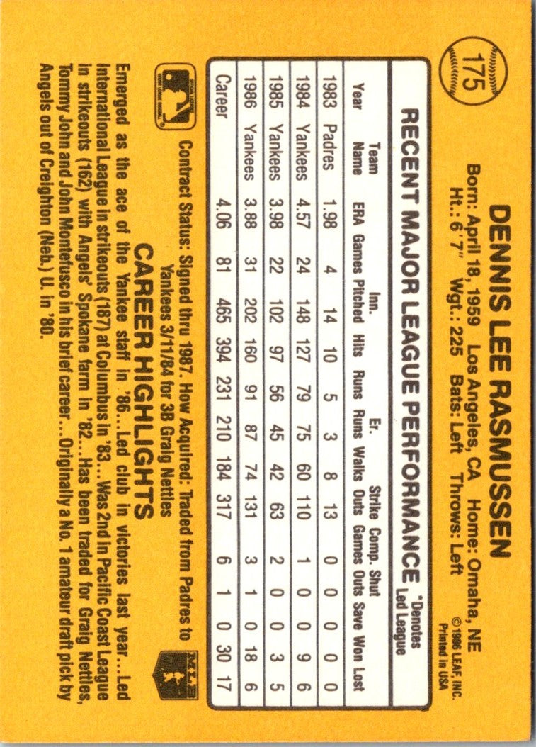 1987 Donruss Dennis Rasmussen