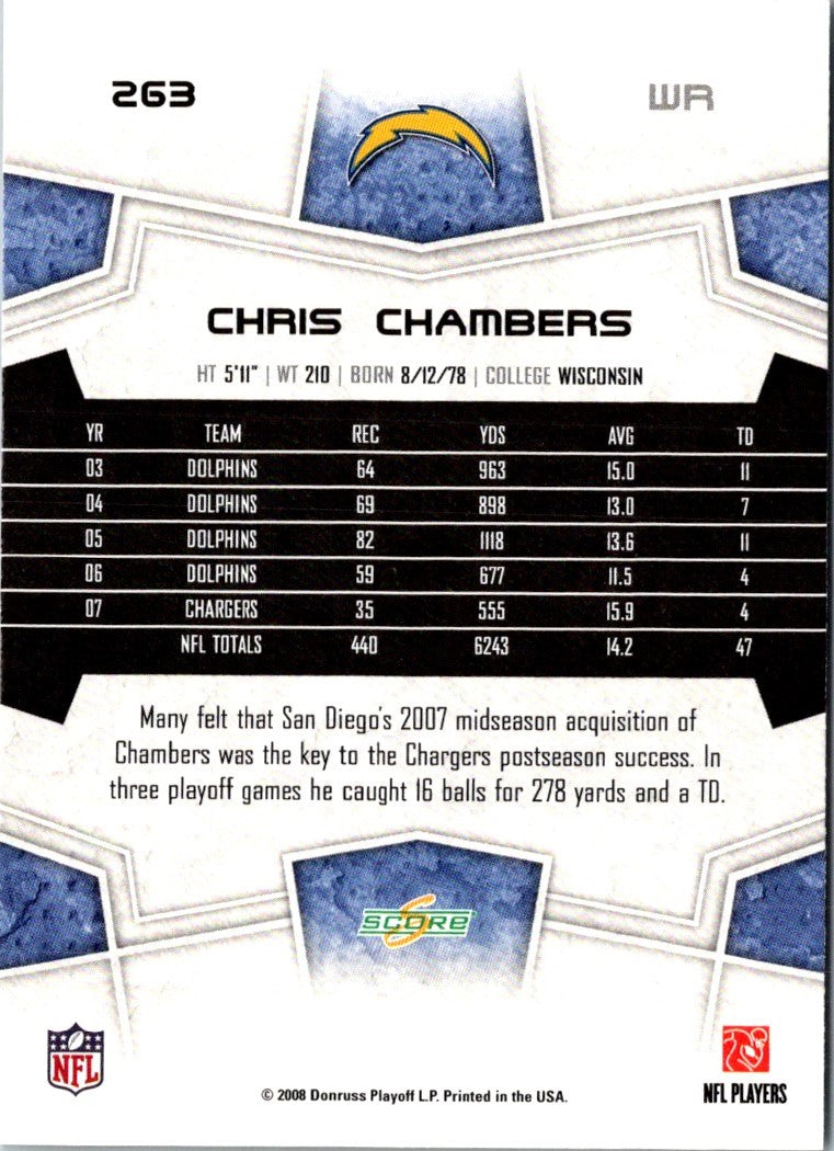 2008 Score Super Bowl XLIII Chris Chambers