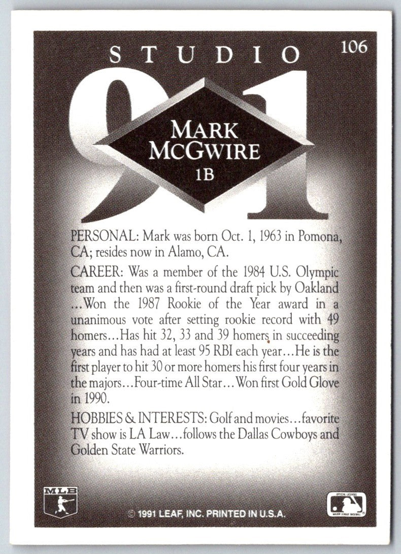 1991 Studio Mark McGwire