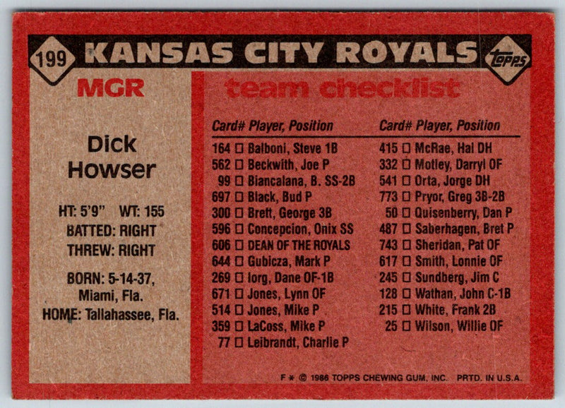 1986 Topps Dick Howser