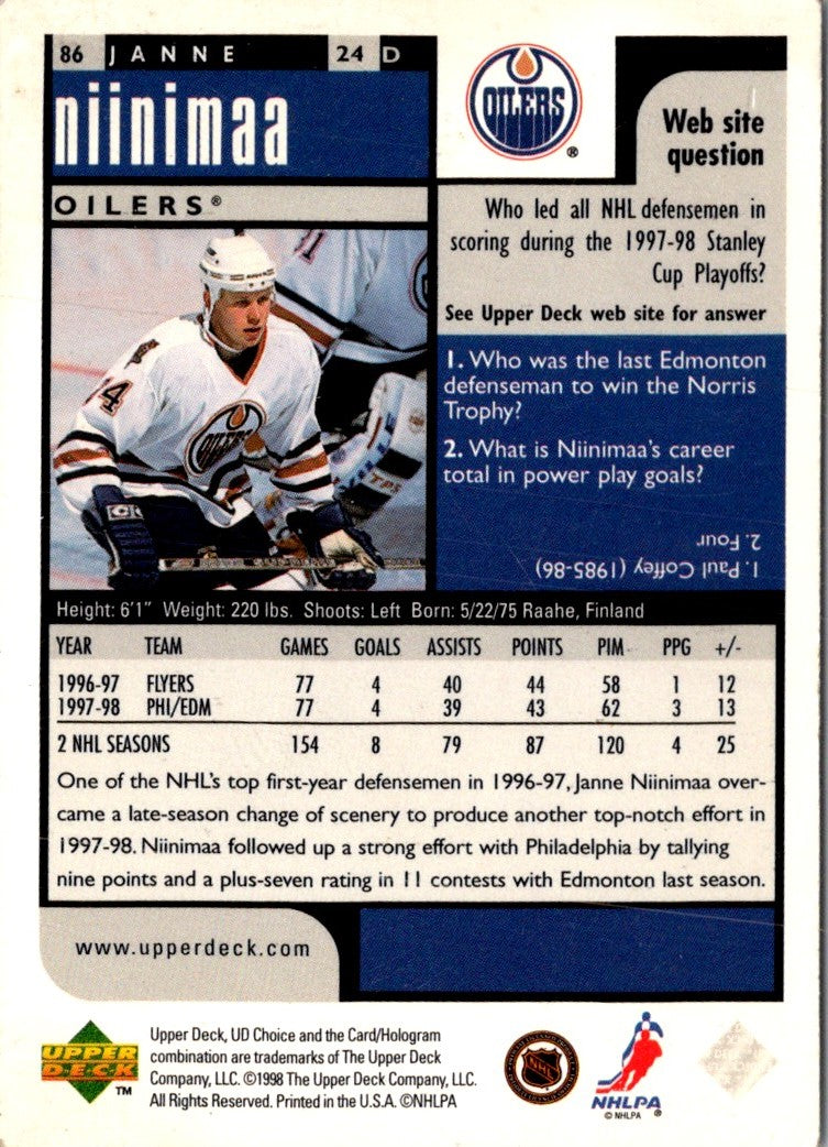 1998 Upper Deck Janne Niinimaa