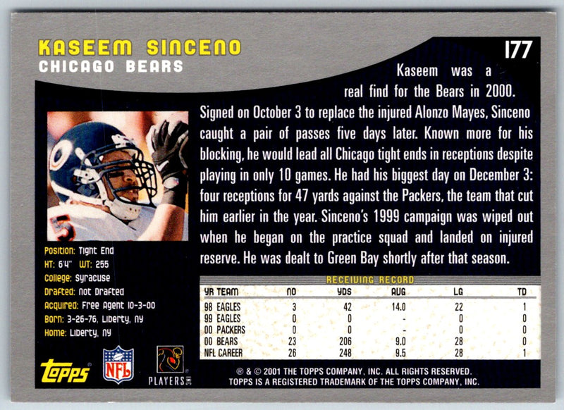 2001 Topps Kaseem Sinceno