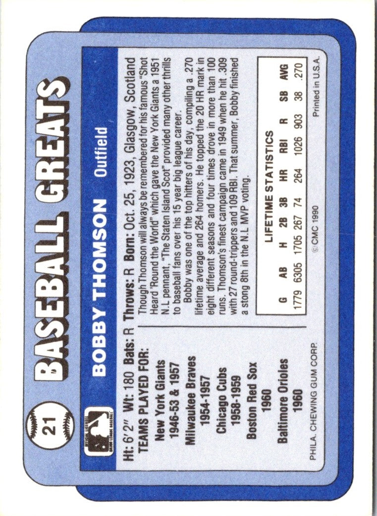 1990 Swell Baseball Greats Bobby Thomson