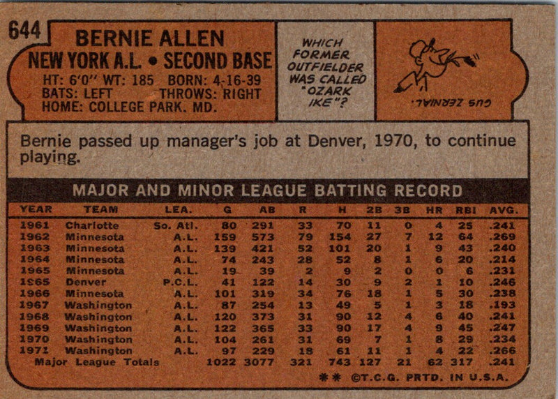 1972 Topps Bernie Allen