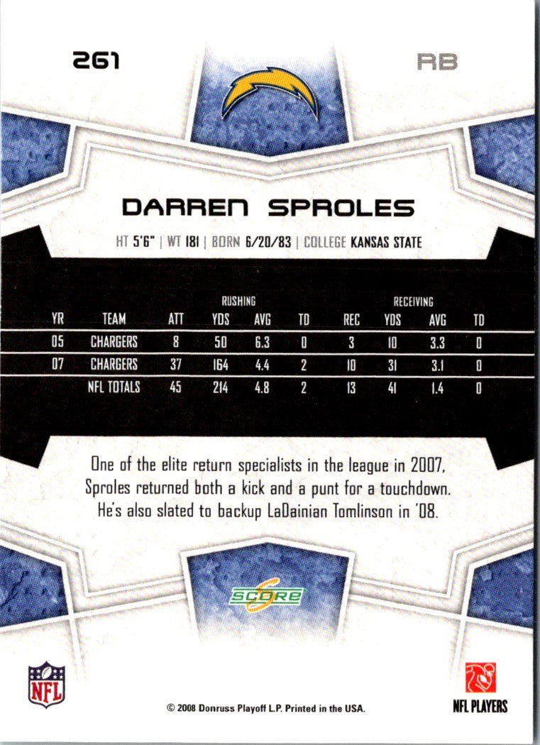 2008 Score Super Bowl XLIII Darren Sproles