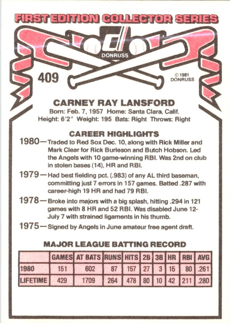 1981 Donruss Carney Lansford