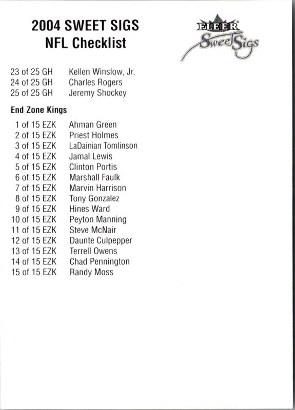 2004 Fleer Sweet Sigs Checklists Checklist Checklist #NNO