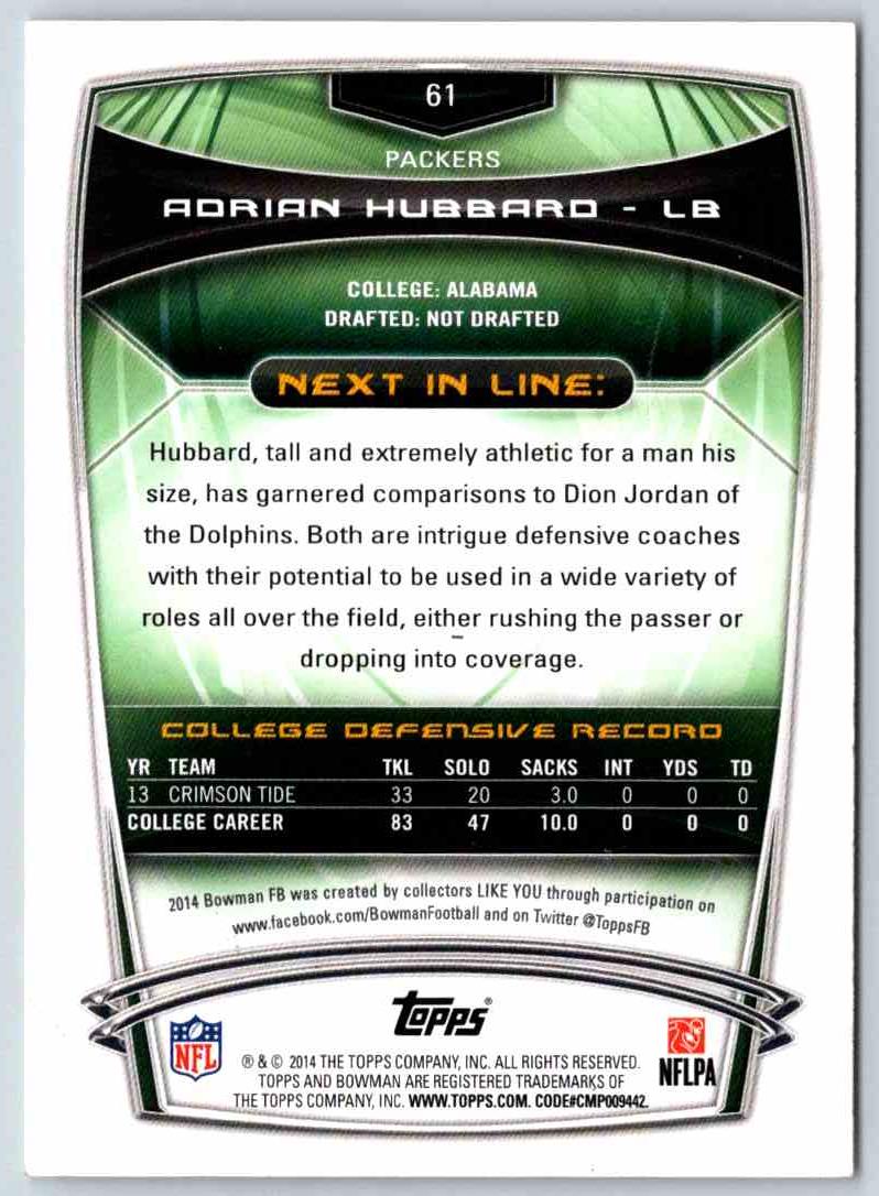 2014 Bowman Football Adrian Hubbard