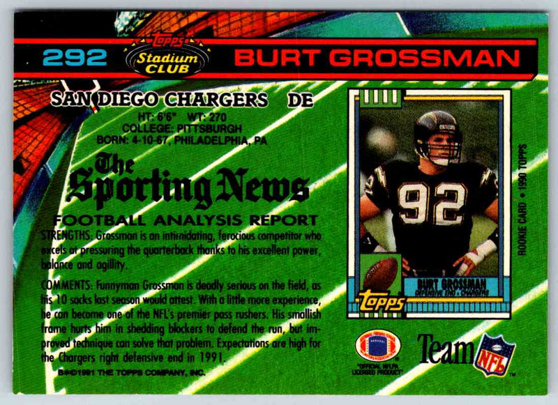 1991 Topps Stadium Club Football Burt Grossman