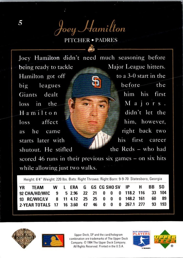 1994 SP Die Cut Joey Hamilton