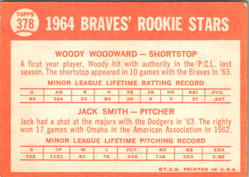 1964 Topps 1964 Braves Rookie Stars - Woody Woodward/Jack Smith