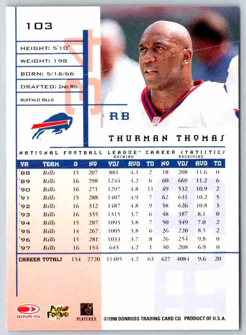 1998 Leaf Rookies And Stars Thurman Thomas